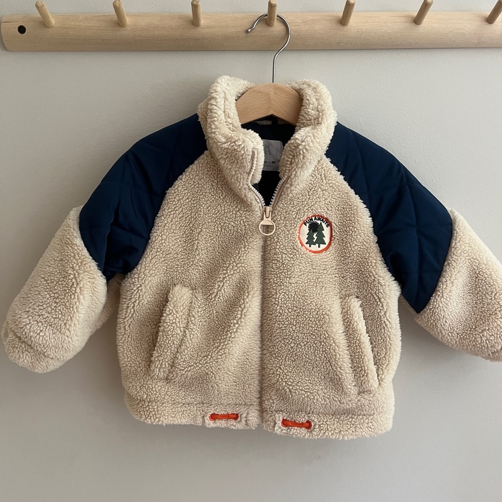 ZARA | Kids Beige and Navy Fleece Jacket | 12-18 Mo